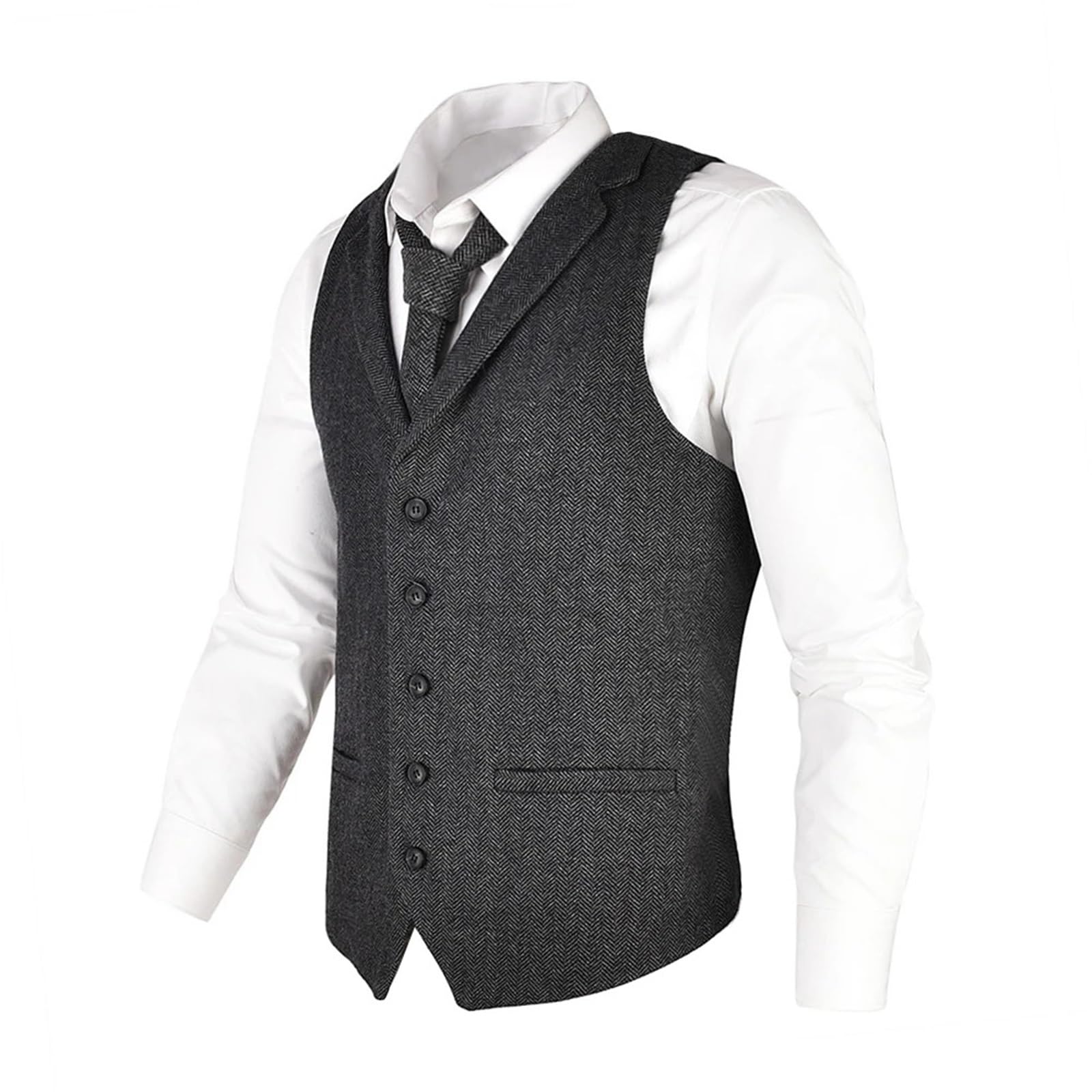 Chaleco traje Chaleco de hombre mezcla lana y tweed con espiga, chaleco vestir cuello sastre Chaleco vestir hombre(Dark Grey,L)