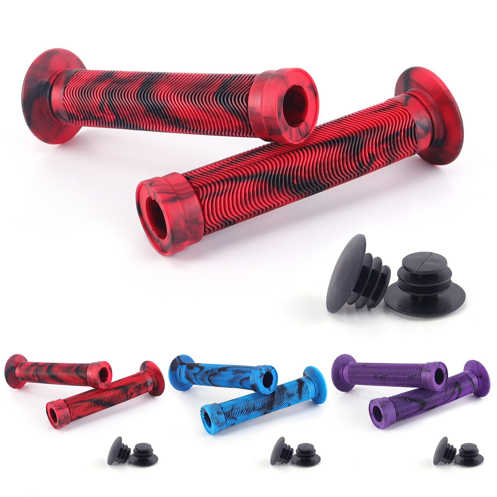 Bike Handlebar Grips Mountain Bike Scooters BMX MTB Ergonomis Deathgrips Non-Slip Rubber Waterproof Bicycle Grips (1 Pair) (Red, 155mm)