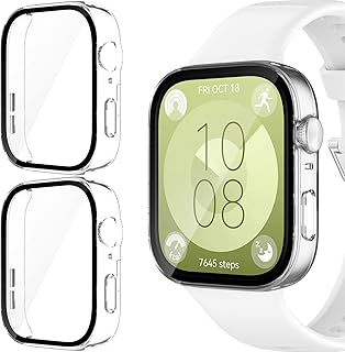 Dilhvy Pack of 2 Case Compatible with Huawei Watch Fit 3 Protective Case, PC Cover Case Screen Protector Full Cover Shockproof Screen Protector Case Accessories (Transparent + Transparent)
