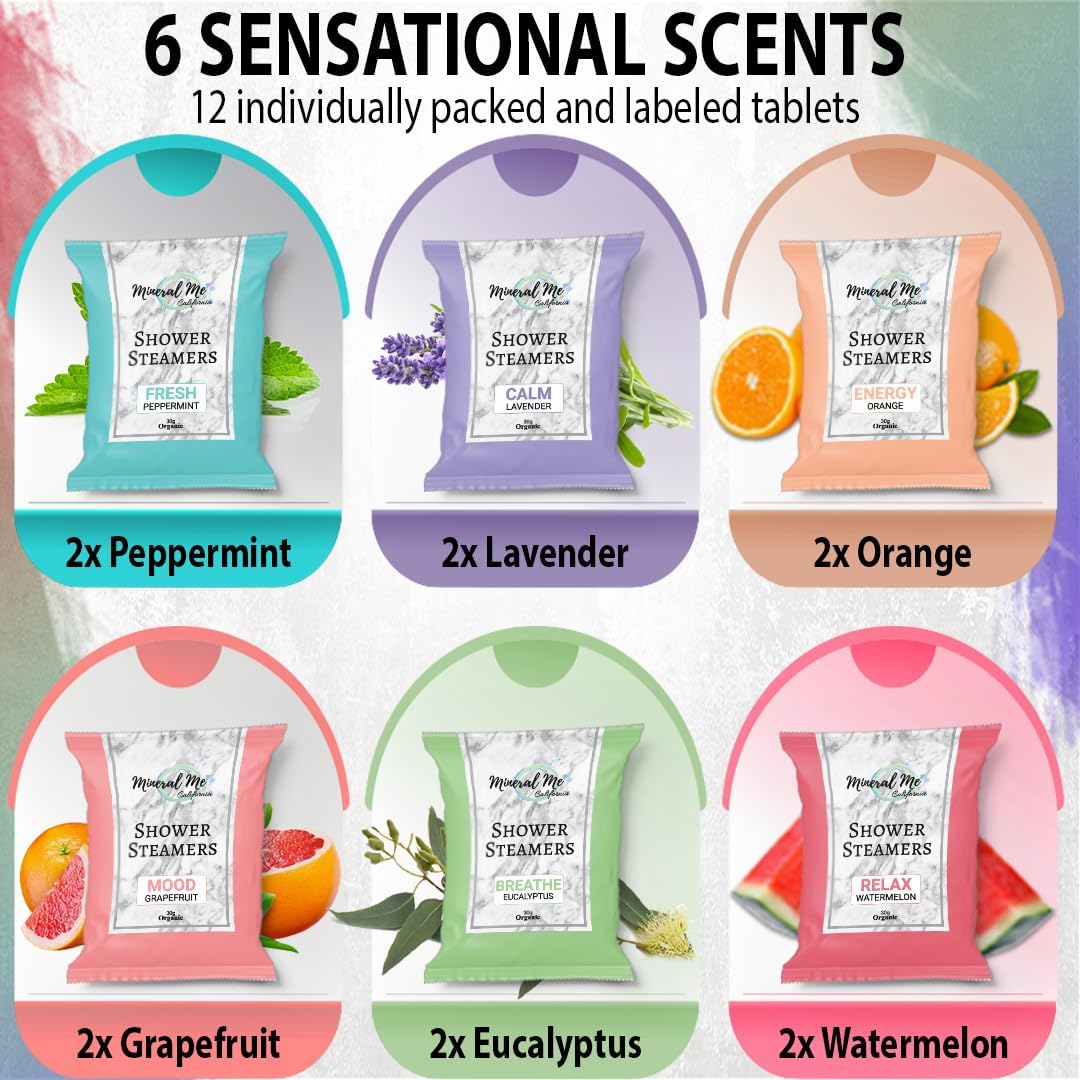 Shower Steamers for Women, 24pc Shower Bombs Aromatherapy Gift Set w/Organic Essential Oils, Shower Steamers for Women, Bath Bombs for Women Gift Set, 24 Natural & Organic Bath Bombs w/Essential Oils