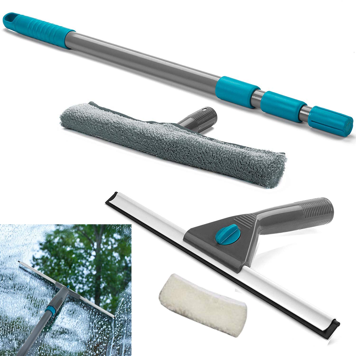 Bargains-Galore Window Cleaning Tool Kit - Mop Wash & Wipe Set | Extension Pole, Telescopic Squeegee Kit | Cleaning Washer Tools | Durable | Long Lasting
