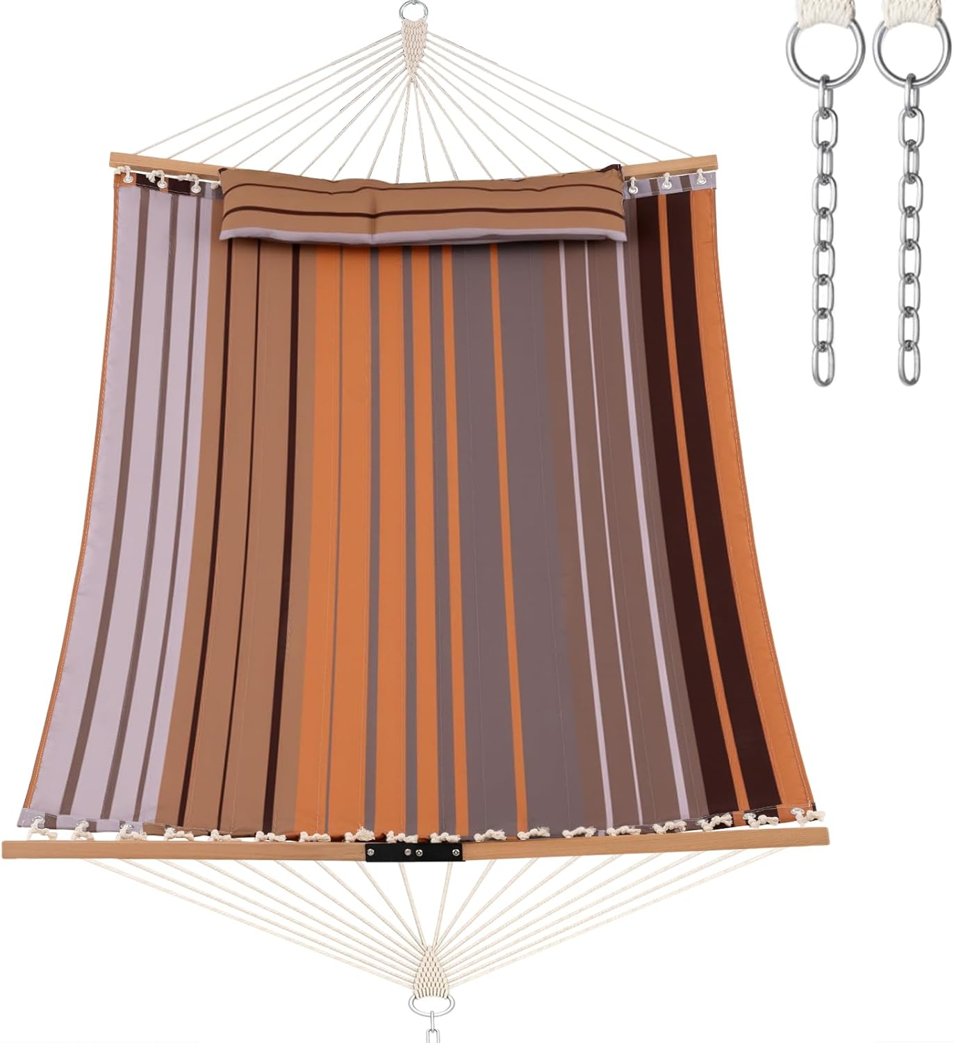 Giantex Hammock Swing Camping Hammock for Stand with Spreader Bar, Detachable Pillow, Hand Woven Cotton Ropes, Outdoor Hammocks for Patio, Backyard, Poolside(Hammock Without Stand) (Coffee)