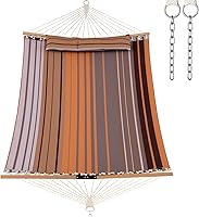 Vista 9 de Giantex Hamaca para acampar con barra separadora, almohada desmontable, cuerdas de algodón tejidas a mano, hamacas al aire libre para patio, patio