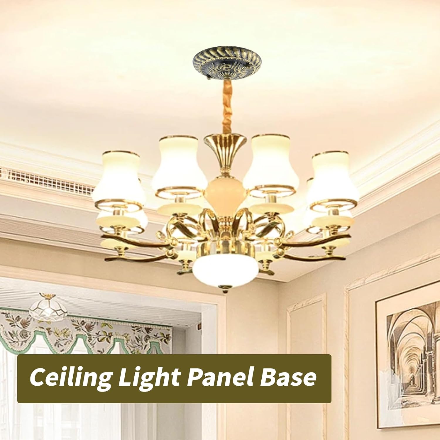 Ceiling Lighting Plate Lamp Base Ceiling Light Cover Pendant Light Plate with Embossed Pattern Chandelier Accessories with Screw(Vintage Gold)