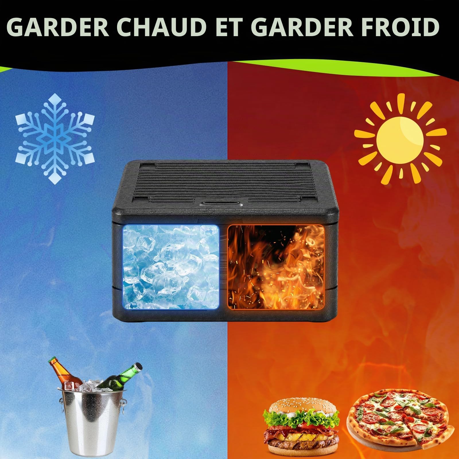 Grande boîte Isotherme Pliable en polystyrène avec Couvercle intégré - Multifonction - pour Le Camping, Les Pique-niques, Le Transport des Aliments