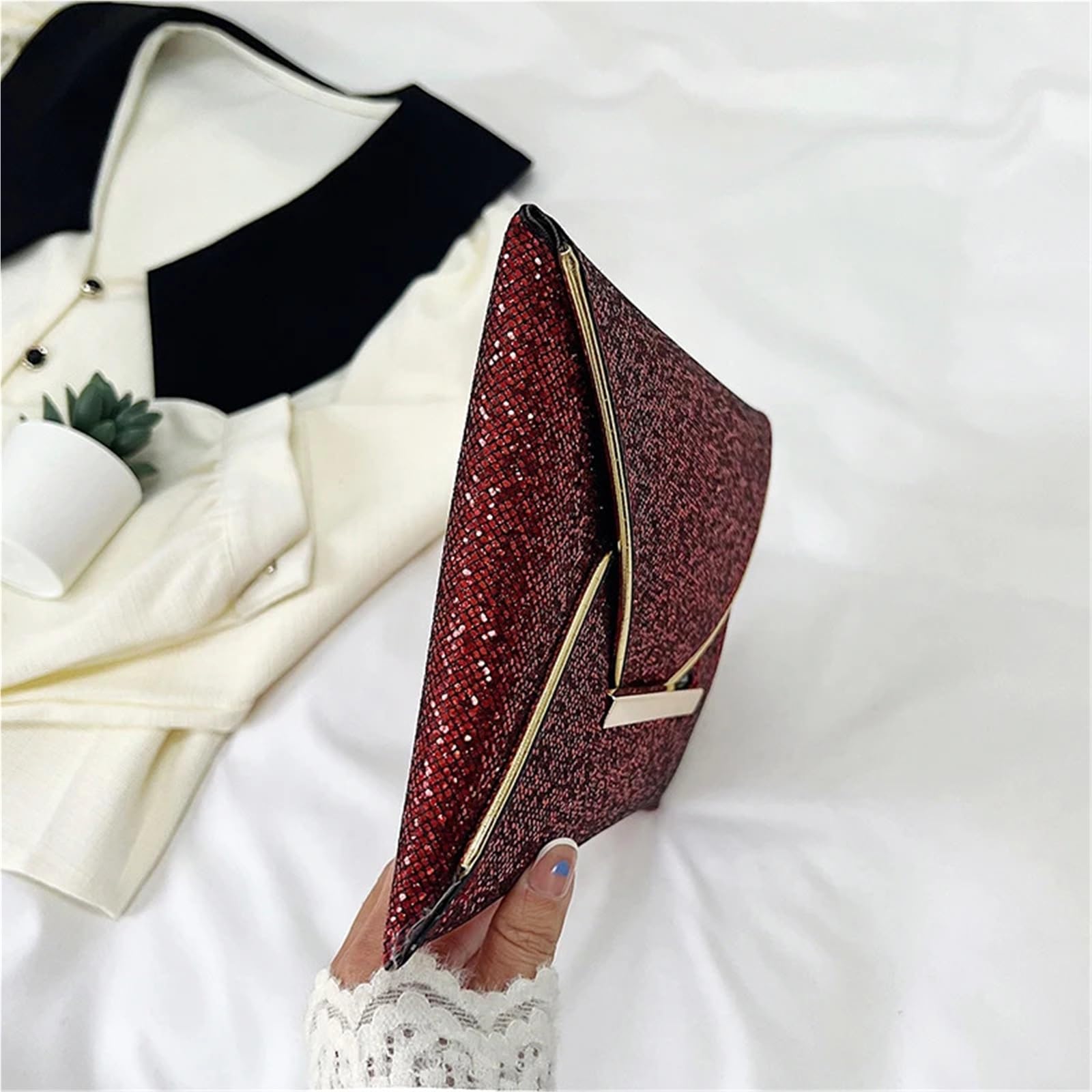 Borsa da donna con glitter sera paillettes tinta unita polso pochette elegante bling Portafoglio esterno femminile Per Donna(Gold)