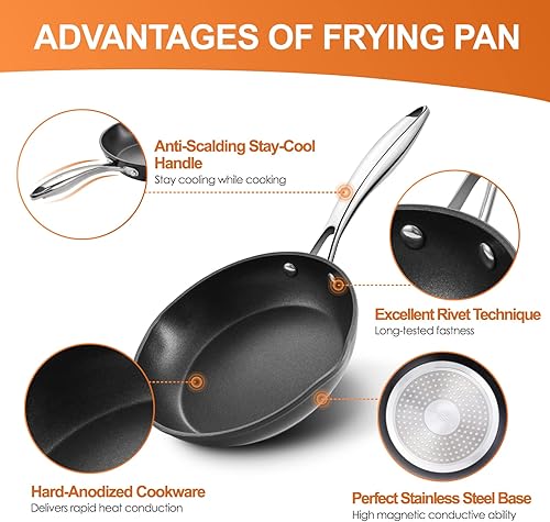 Miniatura 2 de Ladéfis Frying Pan Non Stick Induction Pan 5-Ply Non-Toxic Skillet with Stainless Steel Handle Hard Anodised Aluminum Cookware Oven Proof Frying