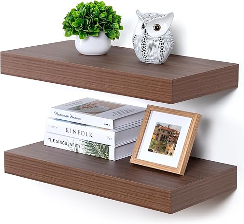 Miniatura 53 de Estantes flotantes de 12 pulgadas de profundidad, juego de 2 estantes flotantes marrones de 16 pulgadas, estantes rústicos de 16 pulgadas de ancho x
