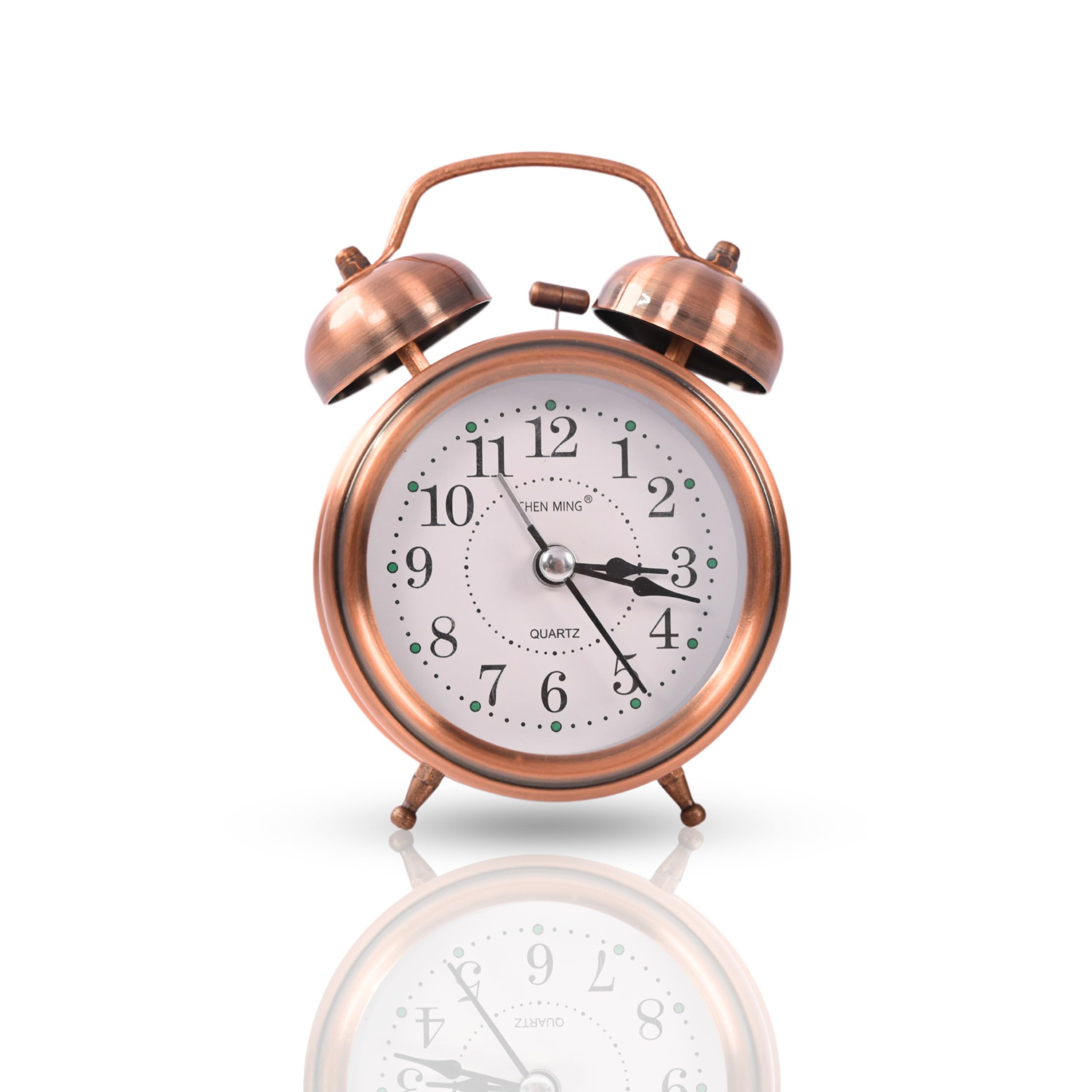 Vintage Twin Bell Table Alarm Clock with Night LED Light Heavy Slippers Extra Loud Alarm Analog Clock Ideal for Student and Kids Bedroom (Copper), 8x9 Cm