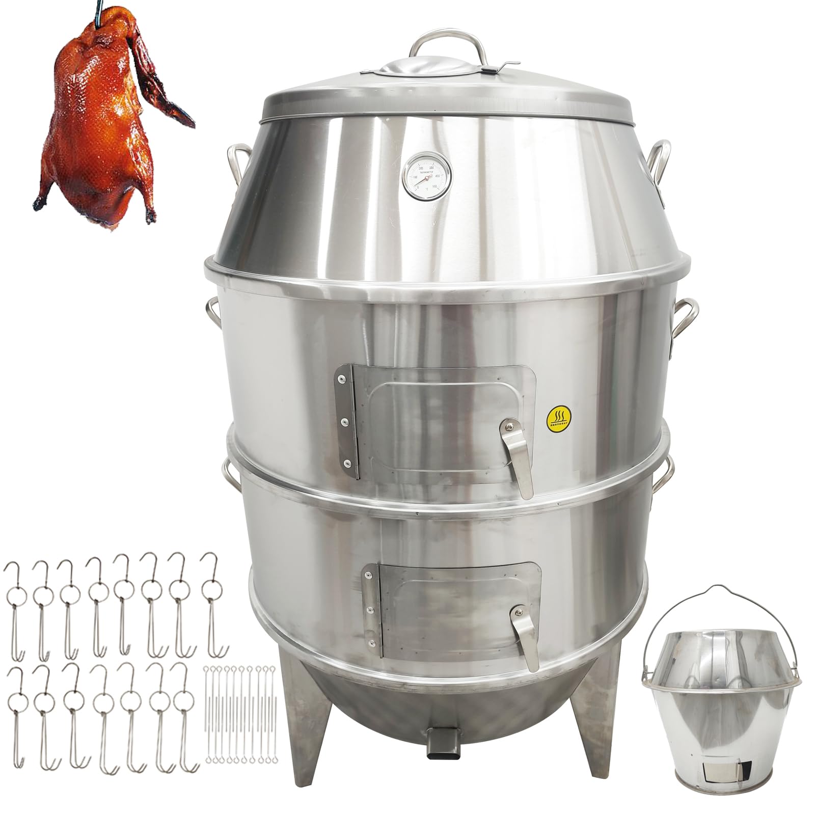 WYDDDARY Stainless Steel Charcoal Roast Duck Oven 3 Tiers Commercial Roast Duck Cooker Duck Grill Roaster for Duck Chicken Pigeon Fish and Vegetables Dia.31.5in 2.2Lbs Duck Once Can be Roasted 15-18