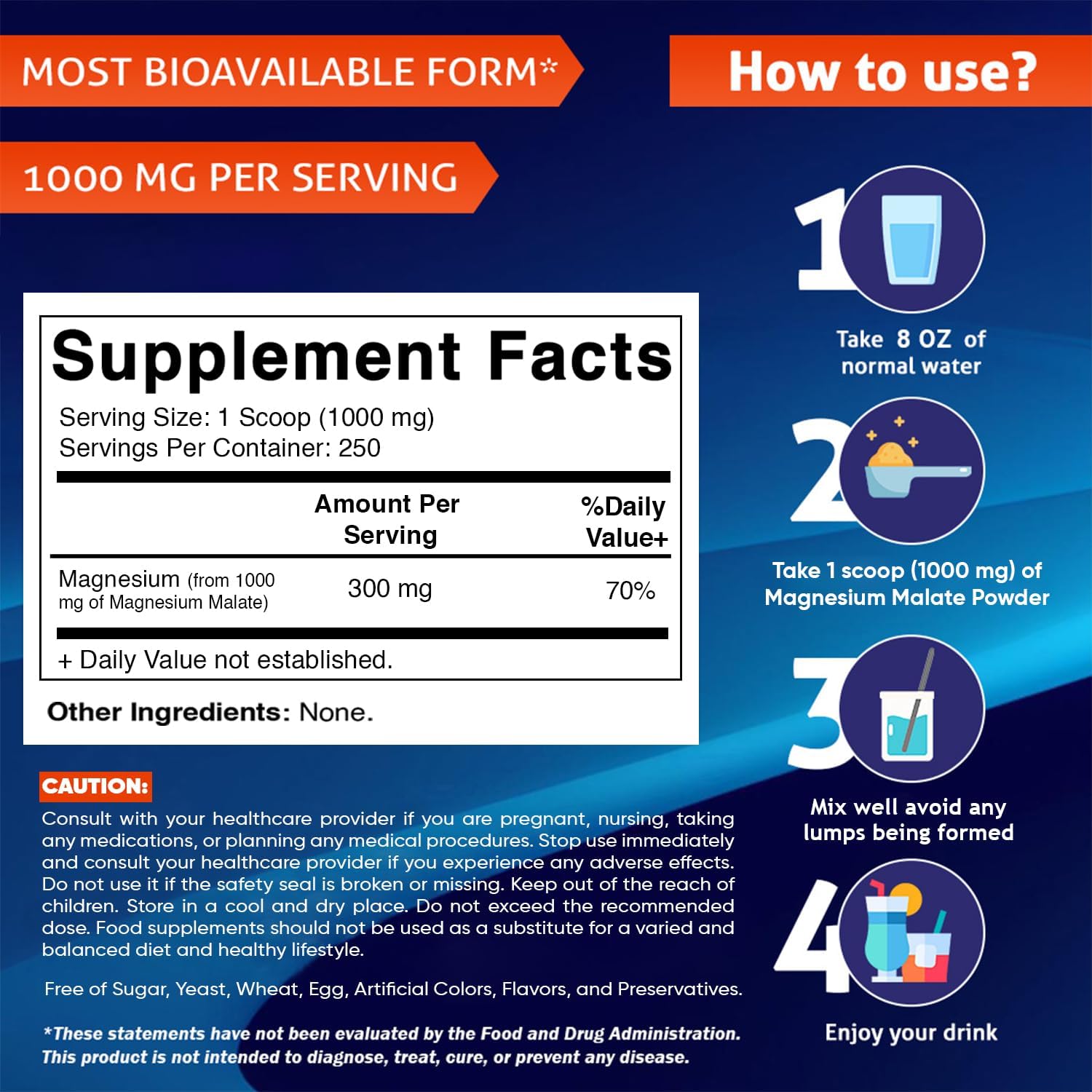 Vitamatic Magnesium Malate 1000mg per Serving Supports Muscle, Joint, and Heart Health 250 Grams - 250 Servings - Image 2