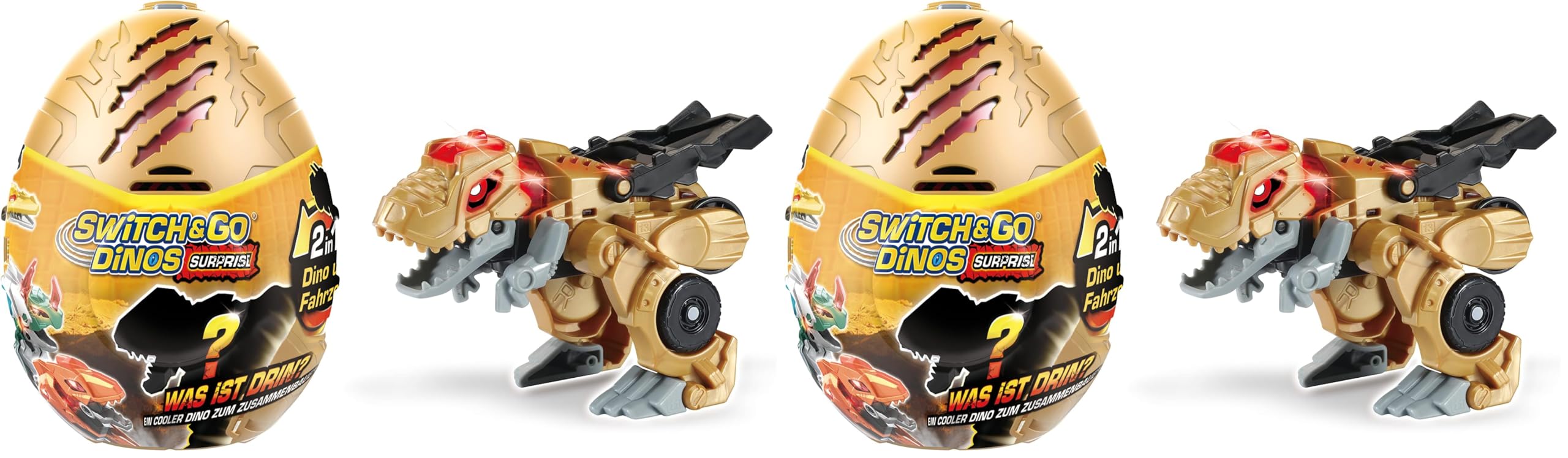 Vtech Switch and Go Dinos Surprise Ei – Überraschungsei mit Dino-Auto-Transformer – 2-in-1 Spielzeug mit Geräusch- und Lichteffekten – Für Kinder von 3-8 Jahren (Packung mit 2)