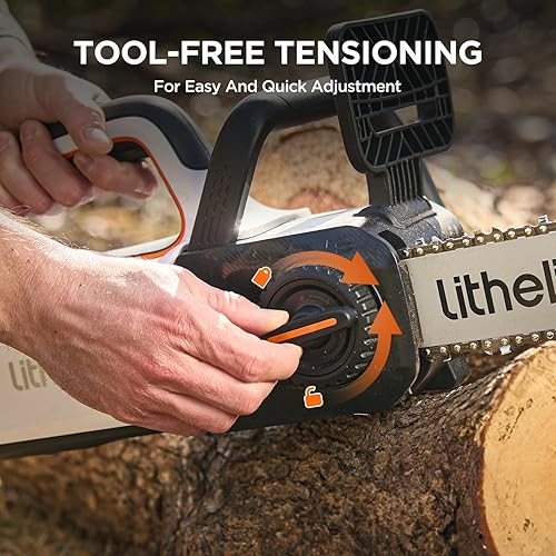 Miniatura 6 de Litheli Motosierra eléctrica sin escobillas de 12 pulgadas, motosierra con 2 baterías de 20 V MAX 2.0 Ah, motosierra inalámbrica de mano con