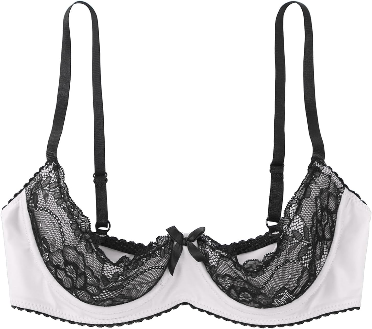Women's 1/4 Cup Lace Bra Balconette See Through Mesh Underwired Demi Spaghetti Strap Supportive Lingerie Bra