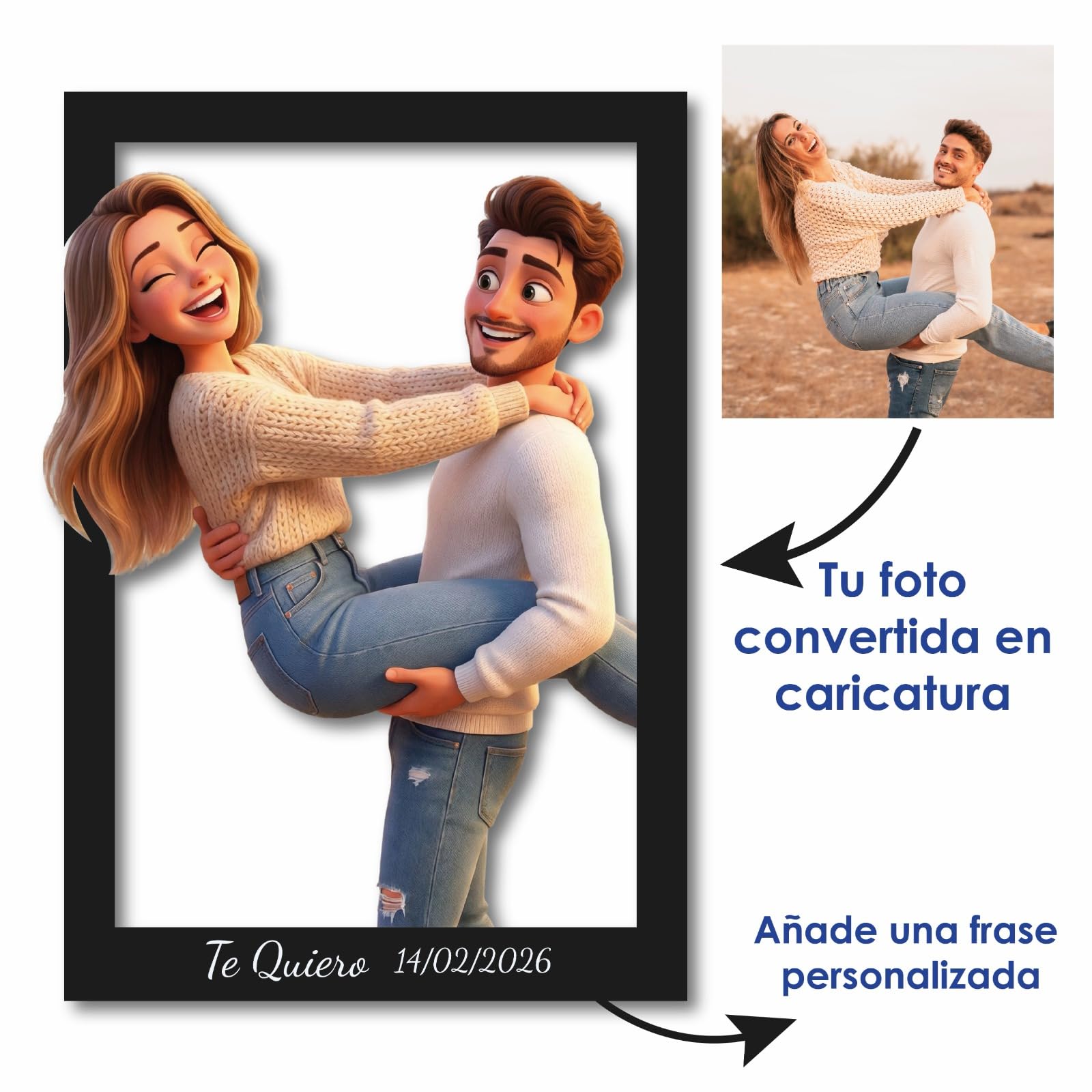 stargrafic Marco Acrílico Personalizado con Caricatura 3D – Foto Convertida en Ilustración Estilo Animación, Acrílico 5 mm Corte Láser, Soporte Incluido – Regalo Emotivo.(15 x 20 cm) - 3