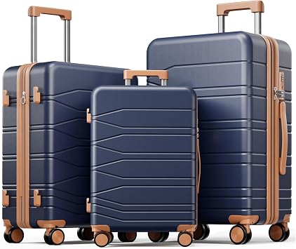 3 Piece Expandable Luggage Set with Spinner Wheels Hardshell Suitcase Set | 20/24/28 Inch Durable ABS+PC hardshell with TSA lock double-layer zipper 360 spinner wheels, for family travel vacation