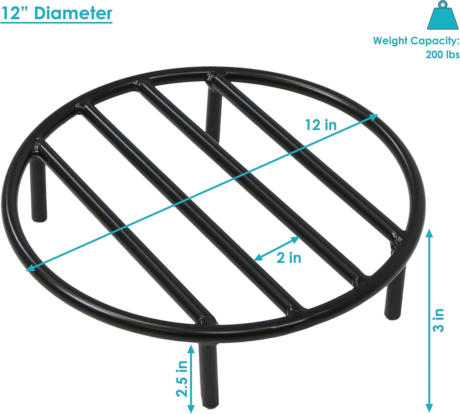 Sunnydaze Round Fire Pit Grate - Elevated Wood Grate for Fire Pit - Heavy-Duty Steel Log Grate for Outside - 12-Inch