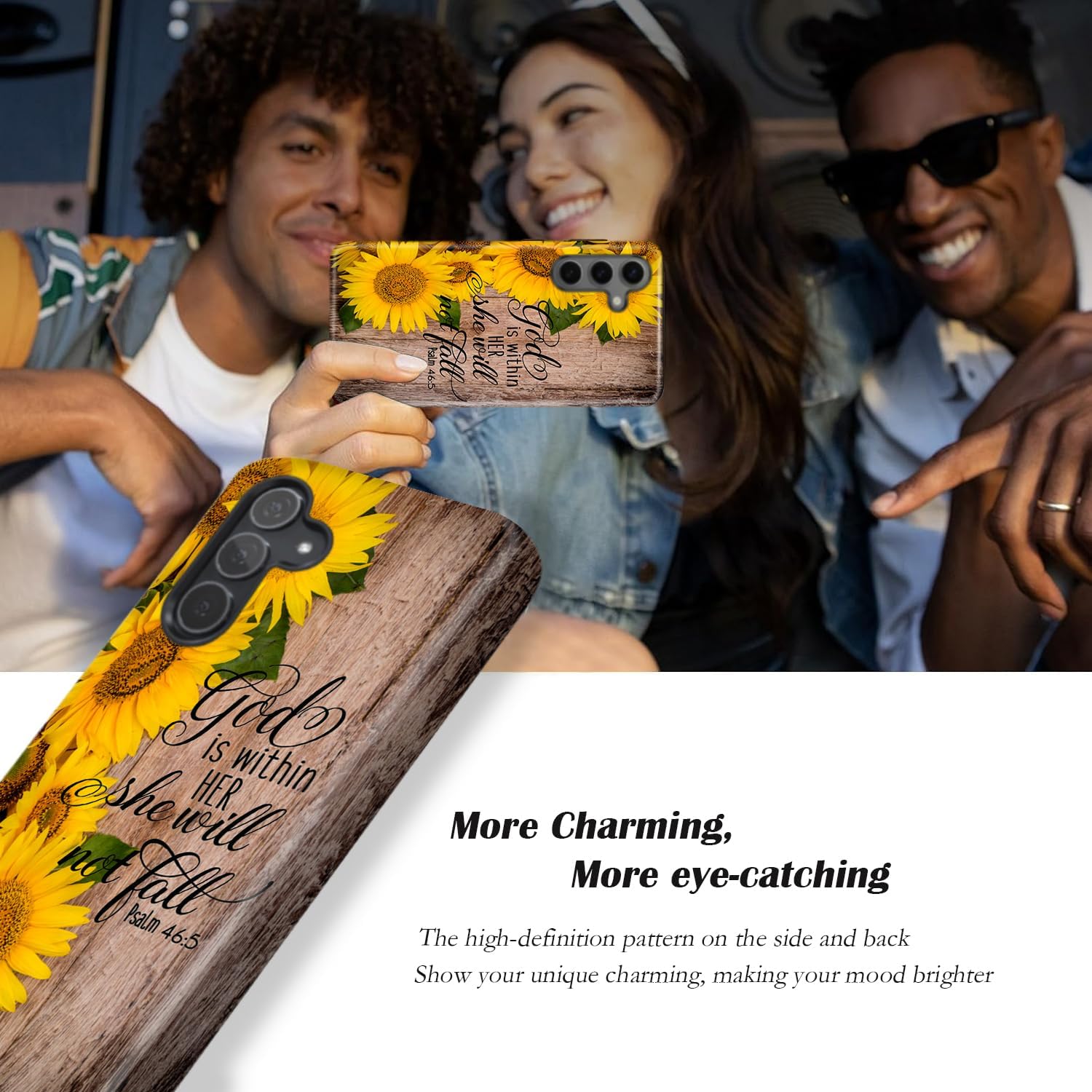 Compatible for Samsung Galaxy A37 5G Case, Dual Layer Heavy Duty 2 in 1 Shockproof Protective Phone Case,Bible Verses Psalm 46:5 Wood and Sunflower image 4