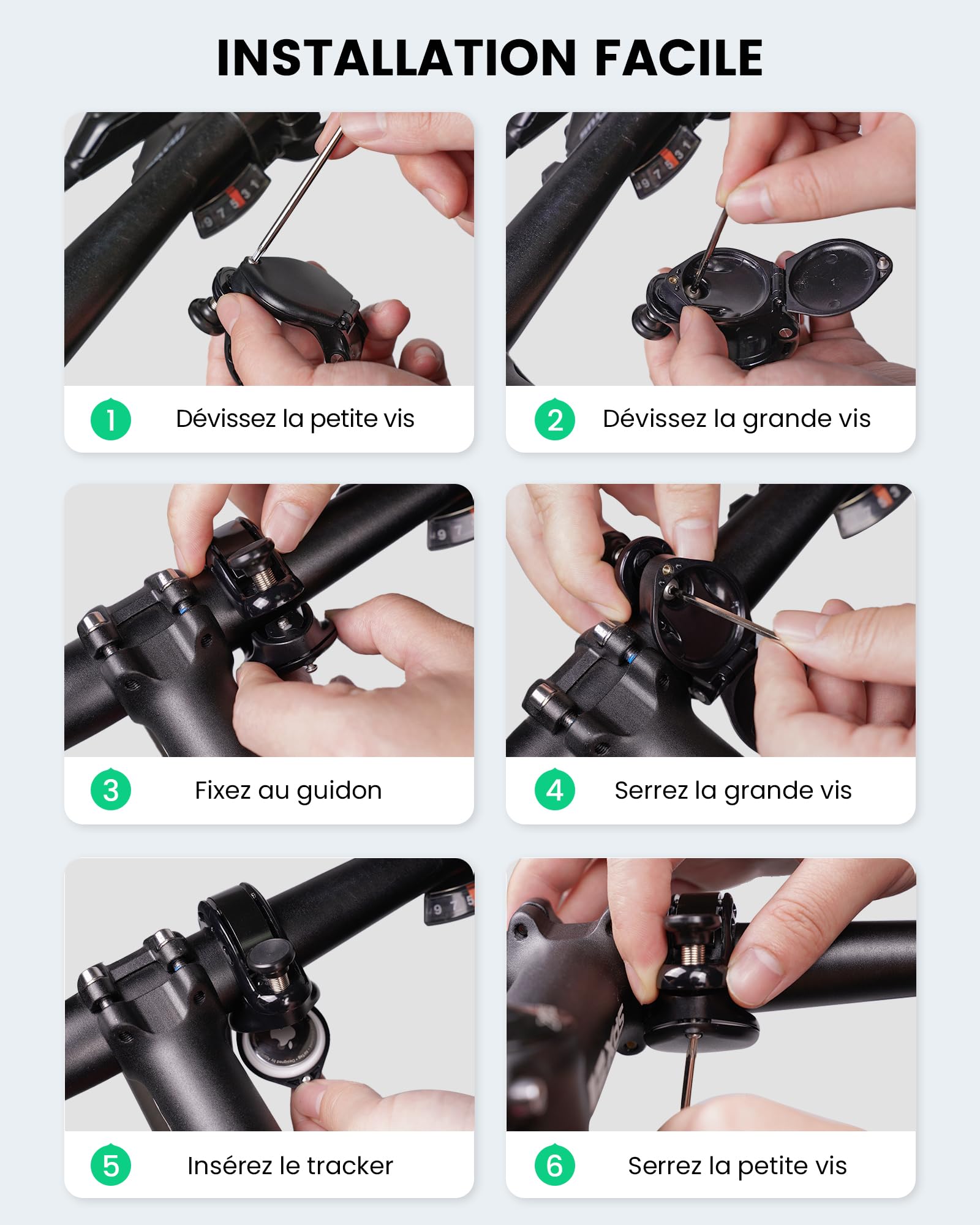 RAVEMEN Q2 Sonnette de Vélo Compatible AirTag 110 DB Antivol Support Guidon 22,2-31,8 mm