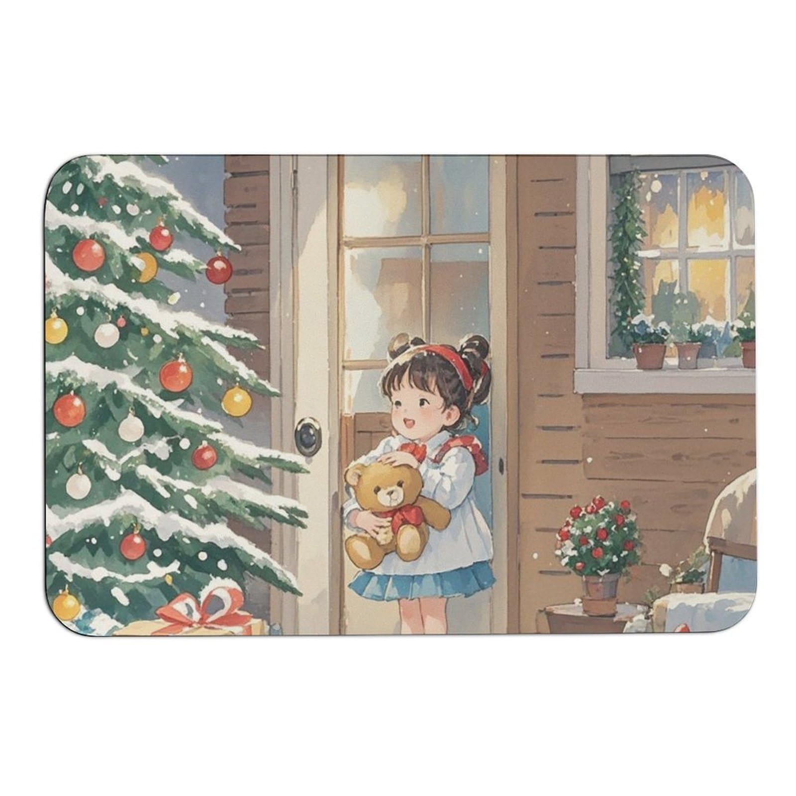Tapis de bain doux en caoutchouc absorbant et design sapin de Noël premium