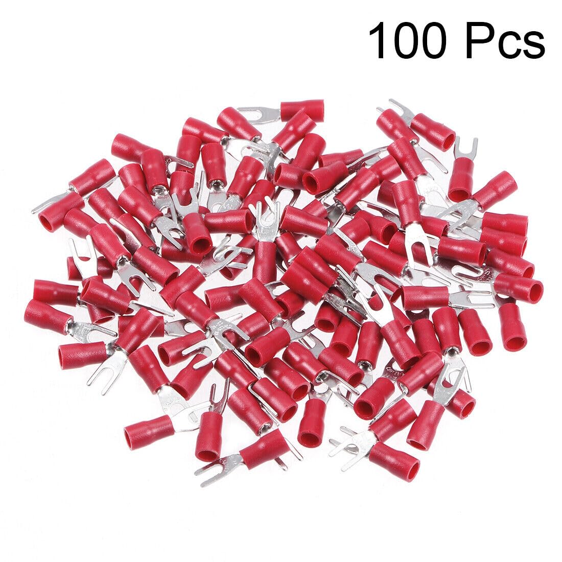 100Pcs SV1.25-3.2 Insulated Fork Spade Connector Crimp Terminal 22-16AWG Red