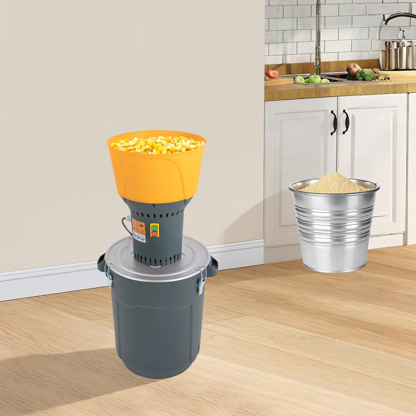 Molinillo eléctrico de cereales de 1300 W, con capacidad de 400 kg/h, cuchillas de acero inoxidable, 5 coladores (2-8 mm), potente motor de núcleo de cobre, para trigo, maíz, arroz, avena, especias