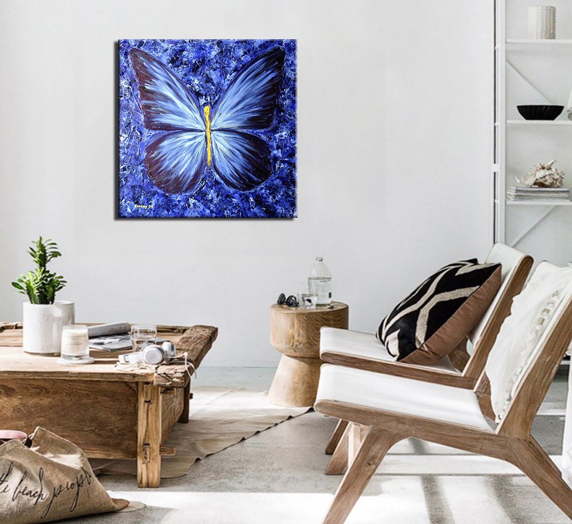 Amazon.co.jp: Niwo ART (TM - 青い蝶、花の絵画アートワーク