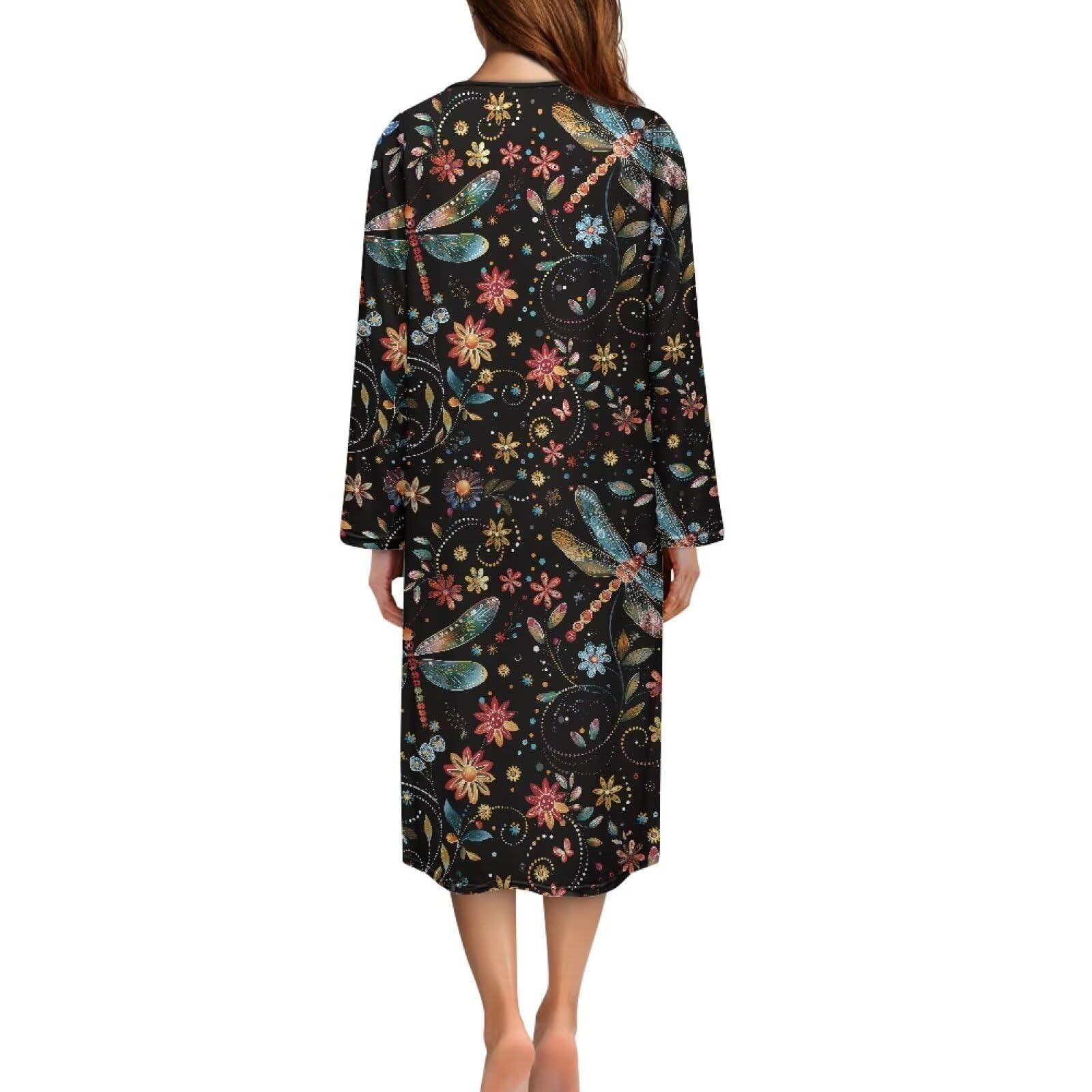 Damen-Hausmantel mit Reißverschluss vorne, langärmelig, Nachtwäsche, Bademantel mit Tasche, weiche Loungewear, Größe S-4XL