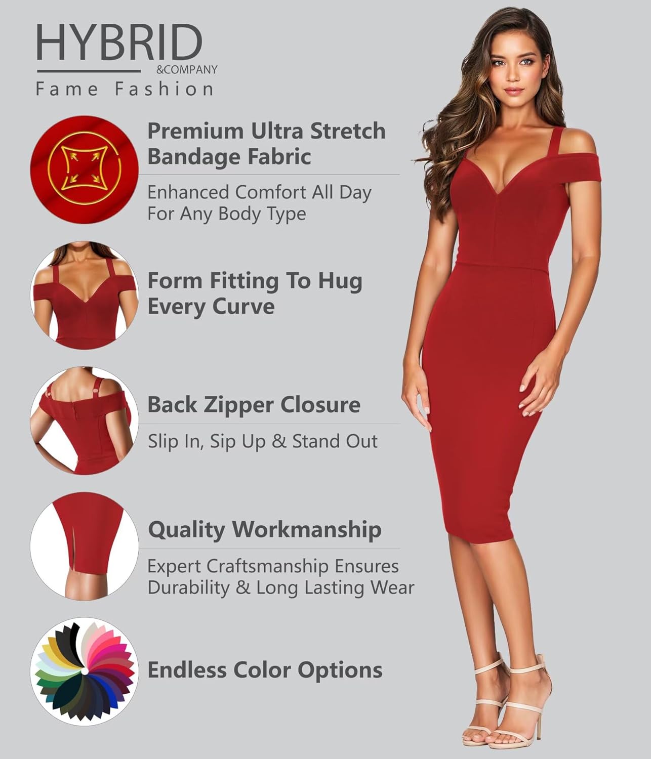 Hybrid & Company Womens Sexy V Neck Stretchy Bodycon Party Bandage Dress - Image 4