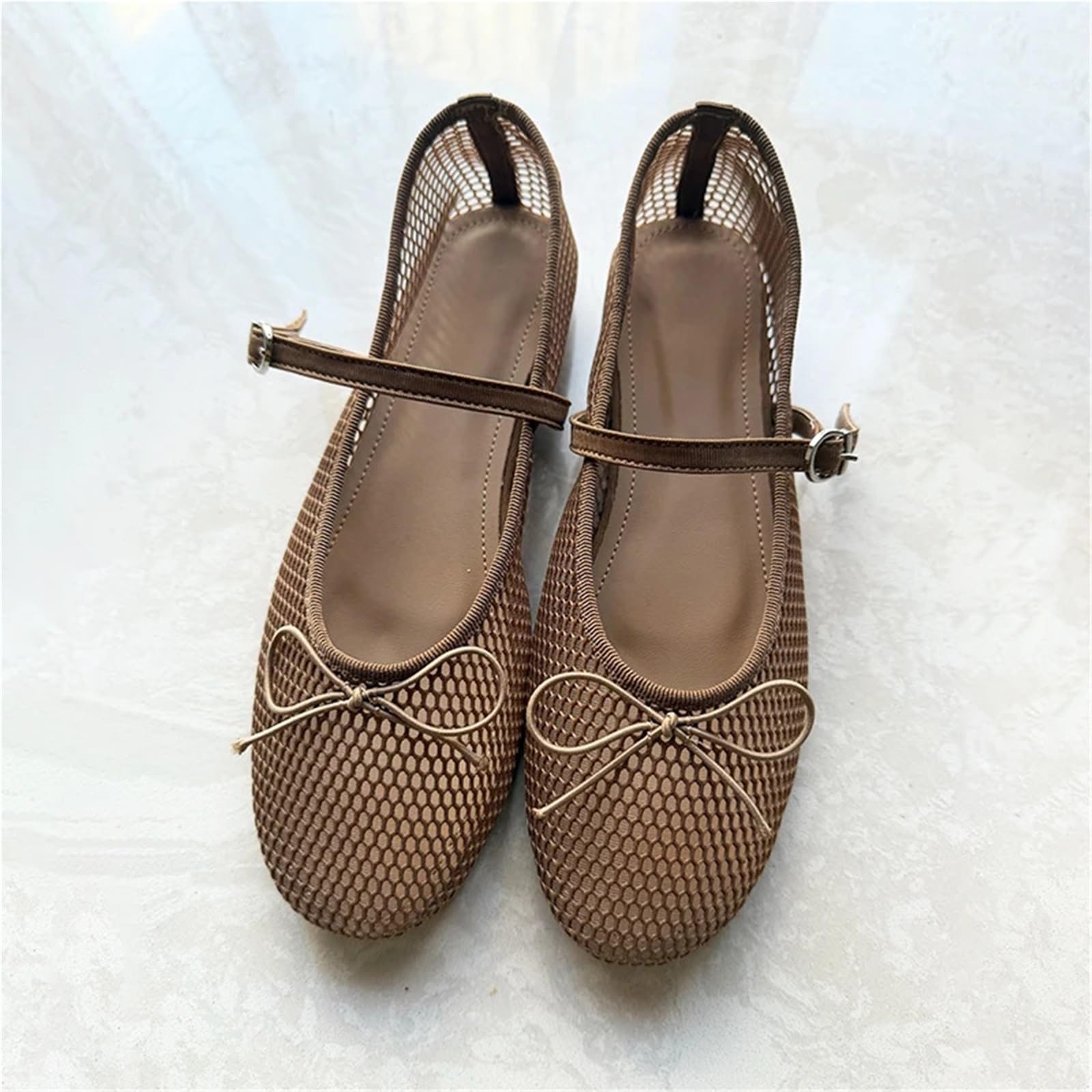 Runde Zehen Mesh Schuhe Frauen Aushöhlen Sommer Fischnetz Ballerinas Schnalle Riemen Elegante Weiche Atmungsaktive Für Damen