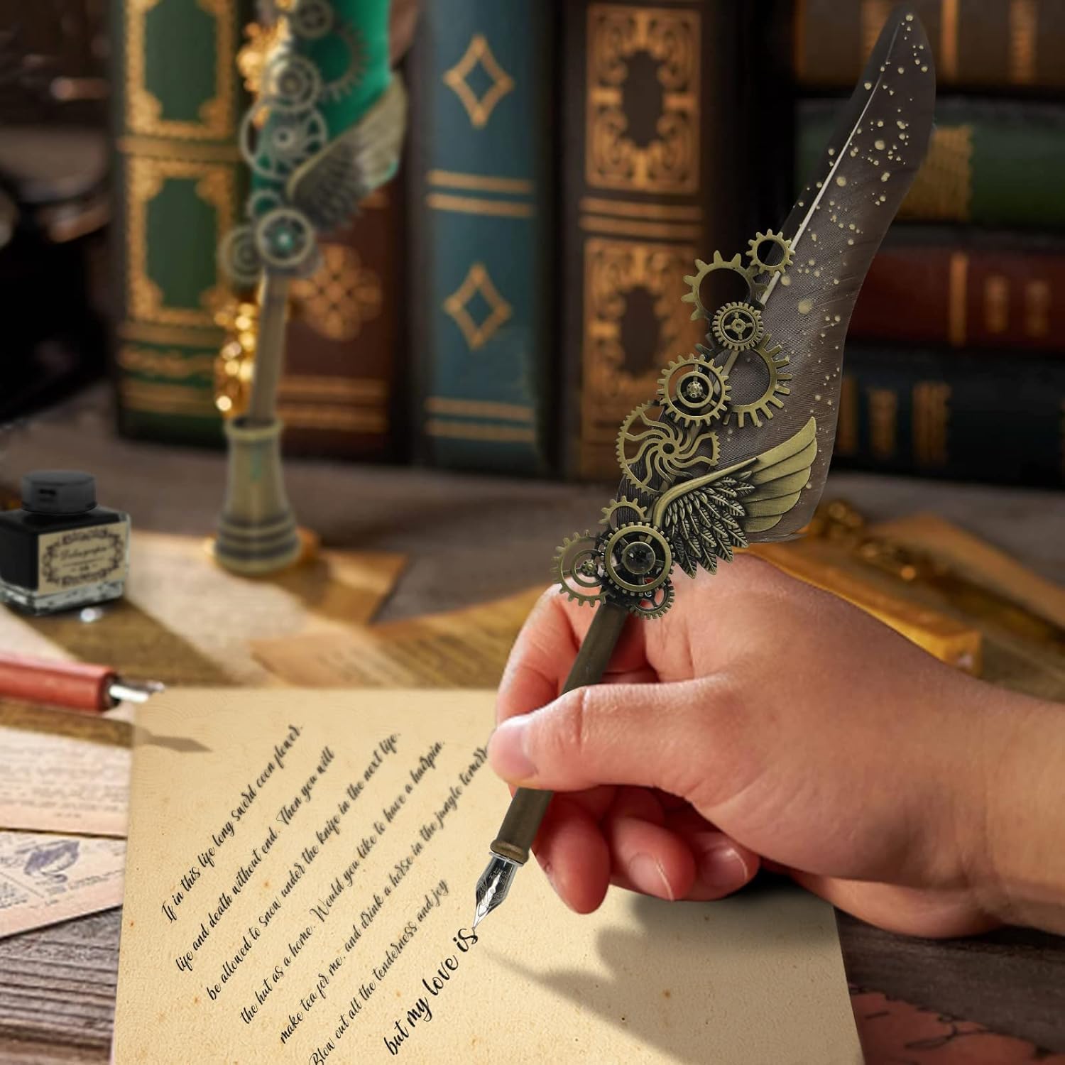 SPITEN Antique Quill Pen Calligraphy Set: Elegant Writing and Drawing Kit for Signature, Wedding, and Retro Décor - Includes Ink Dip, Replacement Nibs - Perfect Birthday or Wedding Gift (1) 2