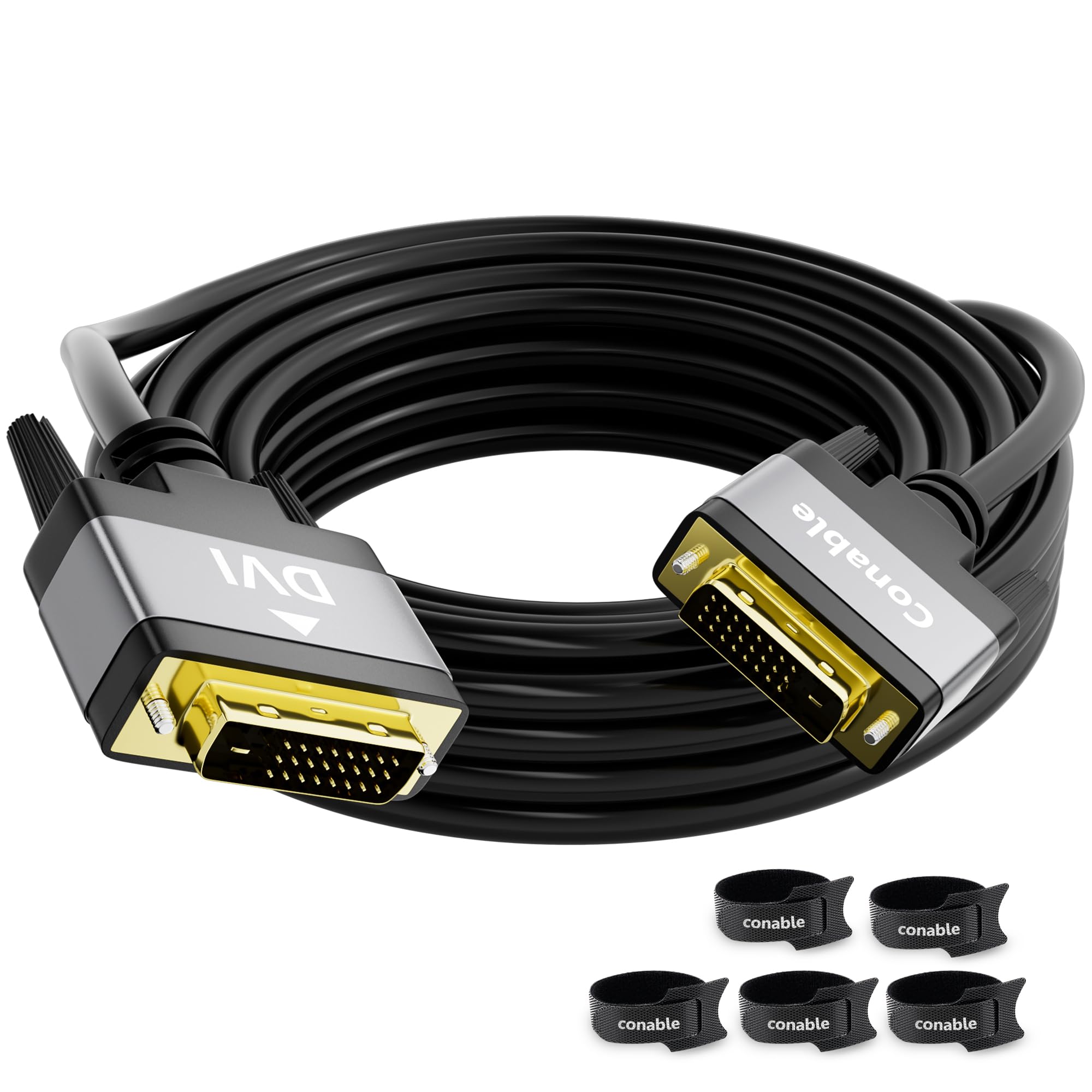 DVI-D 24+1 Gold Plated Cable - 10 FT Dual Link DVI Male to Male, Aluminum Shells, 1080P, for PC, Monitor, Projector, Gaming, HDTV, DVD, Black
