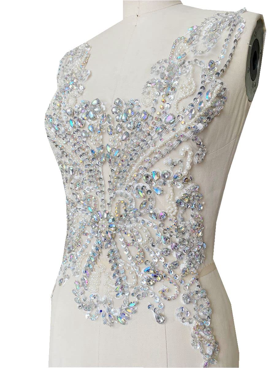Handmade 16 Colour Rhinestones lace Bodice Applique sew on Beads Sequins Trimming Patches for Dress Clothing Accessories (Multicolor)