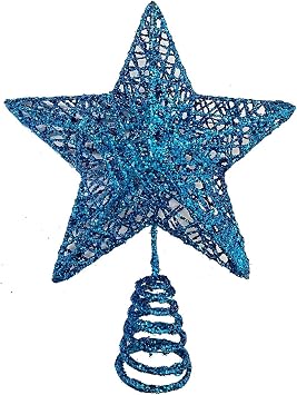 Christmas Tree Star Topper, Xmas Tree Topper Glittered 5 Point Star Treetop for Christmas Tree Ornament Indoor Party Home Decoration Blue
