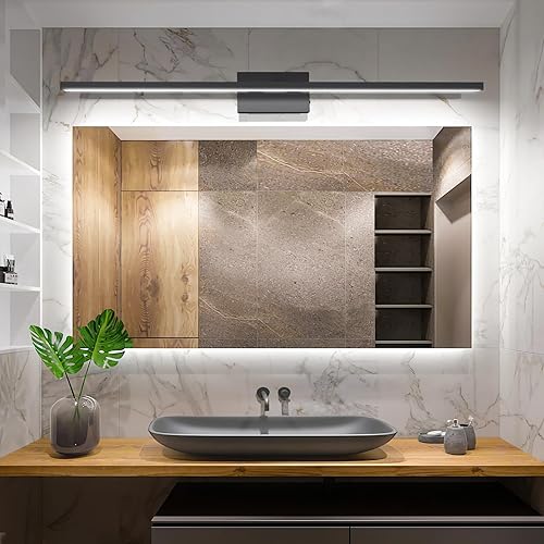 Miniatura 4 de VOLISUN Lámpara de tocador de 48 pulgadas para baños, 30 W regulable 5CCT lámpara de baño sobre espejo, barra de luz negra para tocador de baño,