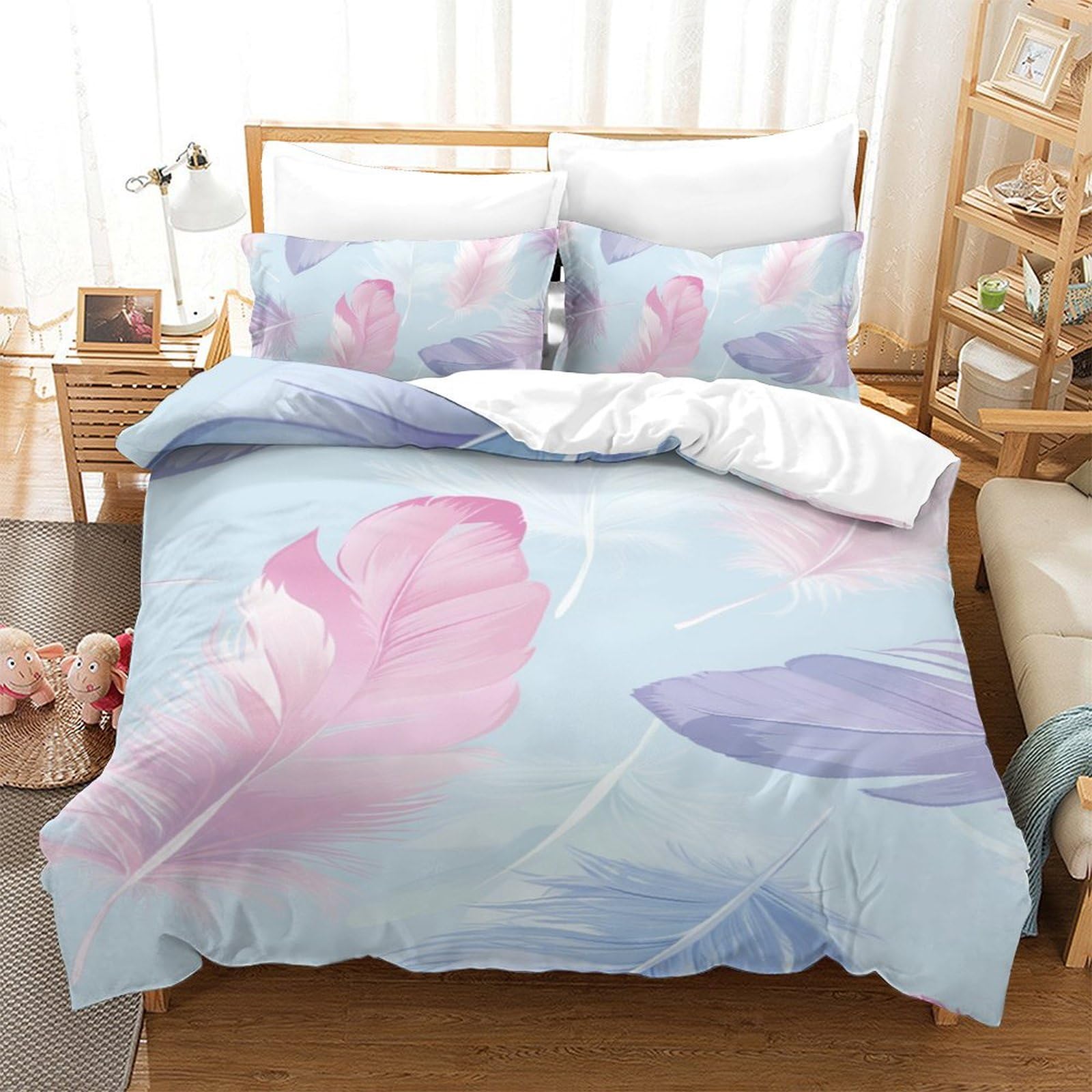 Housse de couette 140x200 plumes 3D en microfibre zippée facile à laver