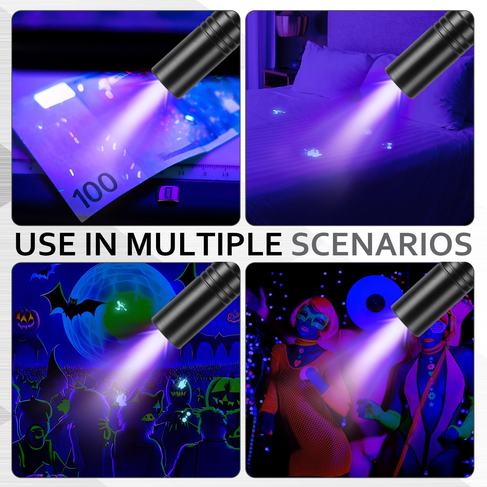Rossesay Paquete de 24 linternas de luz púrpura UV a granel, luz UV de 395 nm con clip, mini linterna ultravioleta para fugas, orina de mascotas, inspección de hotel, detector de manchas secas y tinte