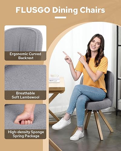 Miniatura 4 de Juego de 2 sillas de comedor giratorias, sillas de comedor modernas de lana de cordero, sillas de cocina tapizadas gruesas, silla de cena Boucle