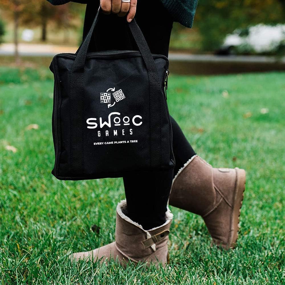 Swooc Games® - 2-in-1 Premium Giant Checkers & Tic Tac Toe Game (4ft x 4ft) - 100% High Density EVA Foam Mat & Pieces - Extra Large Checkers Set with Jumbo Checkerboard and Yard Size Tic Tac Toss