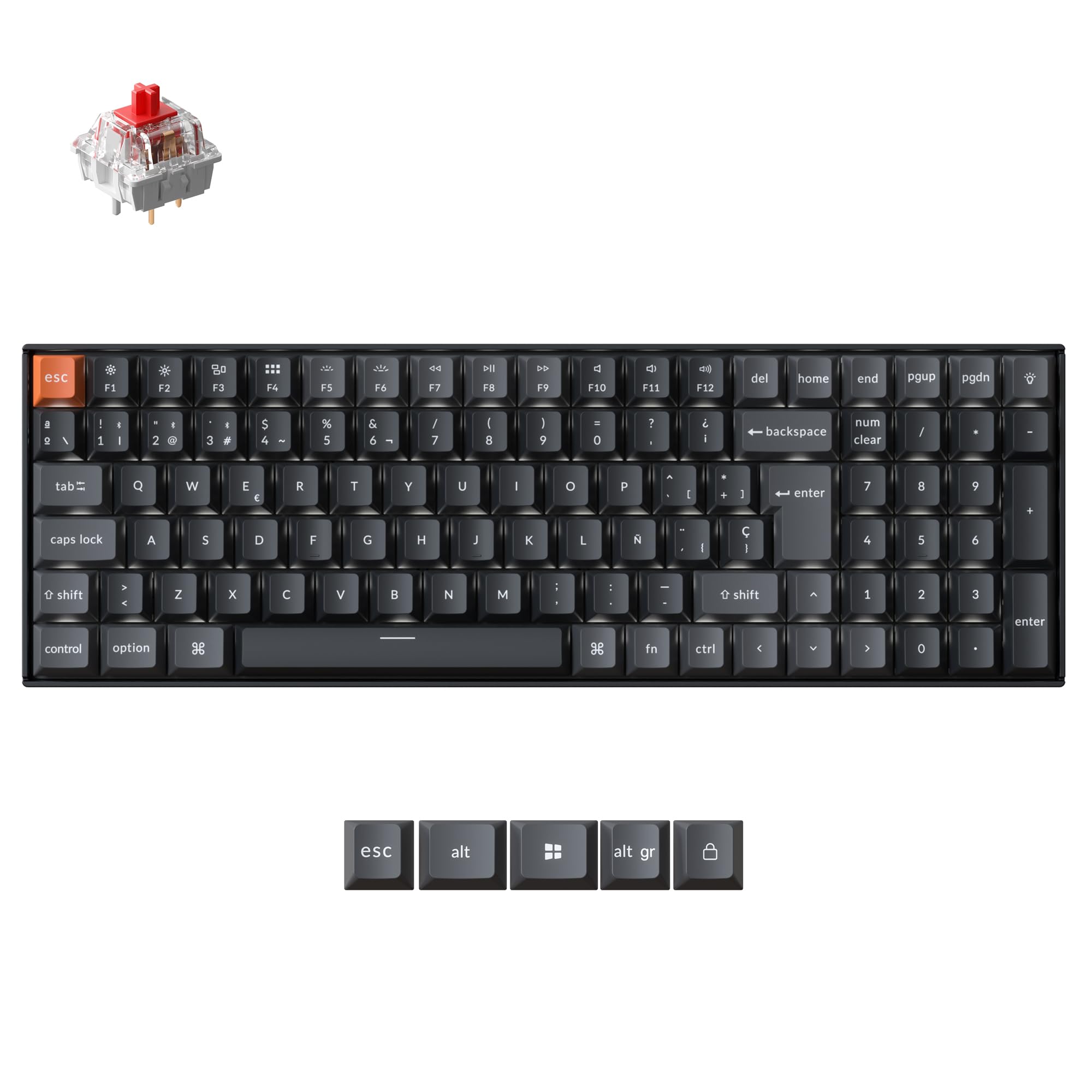Keychron K4 QMK Teclado Mecánico 96% ISO-ES, Inalámbrico y con Cable, Interruptores Super Red, Teclas PBT Sublimadas Estilo Cherry, Retroiluminación Blanca, para Mac y Windows – Versión 3