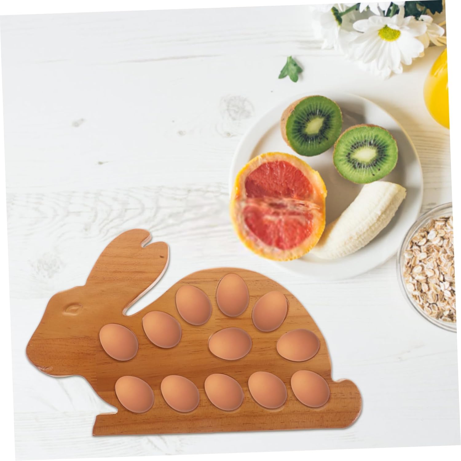 Simple Egg Rack Rabbit Design Wear-resistant Wooden Egg Holder for Kitchen