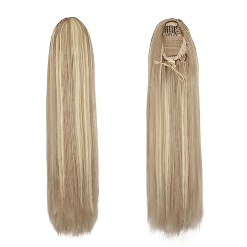 Miniatura 2 de BARSDAR Extensión de cola de caballo con cordón, extensiones de cabello sintético lacio de 16 pulgadas, extensiones de cola de caballo, 16 pulgadas,