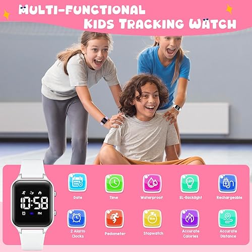 Miniatura 2 de Relojes digitales para niños y niñas, reloj deportivo con rastreador de fitness, podómetro, reloj despertador, cronómetro, no necesita aplicación,