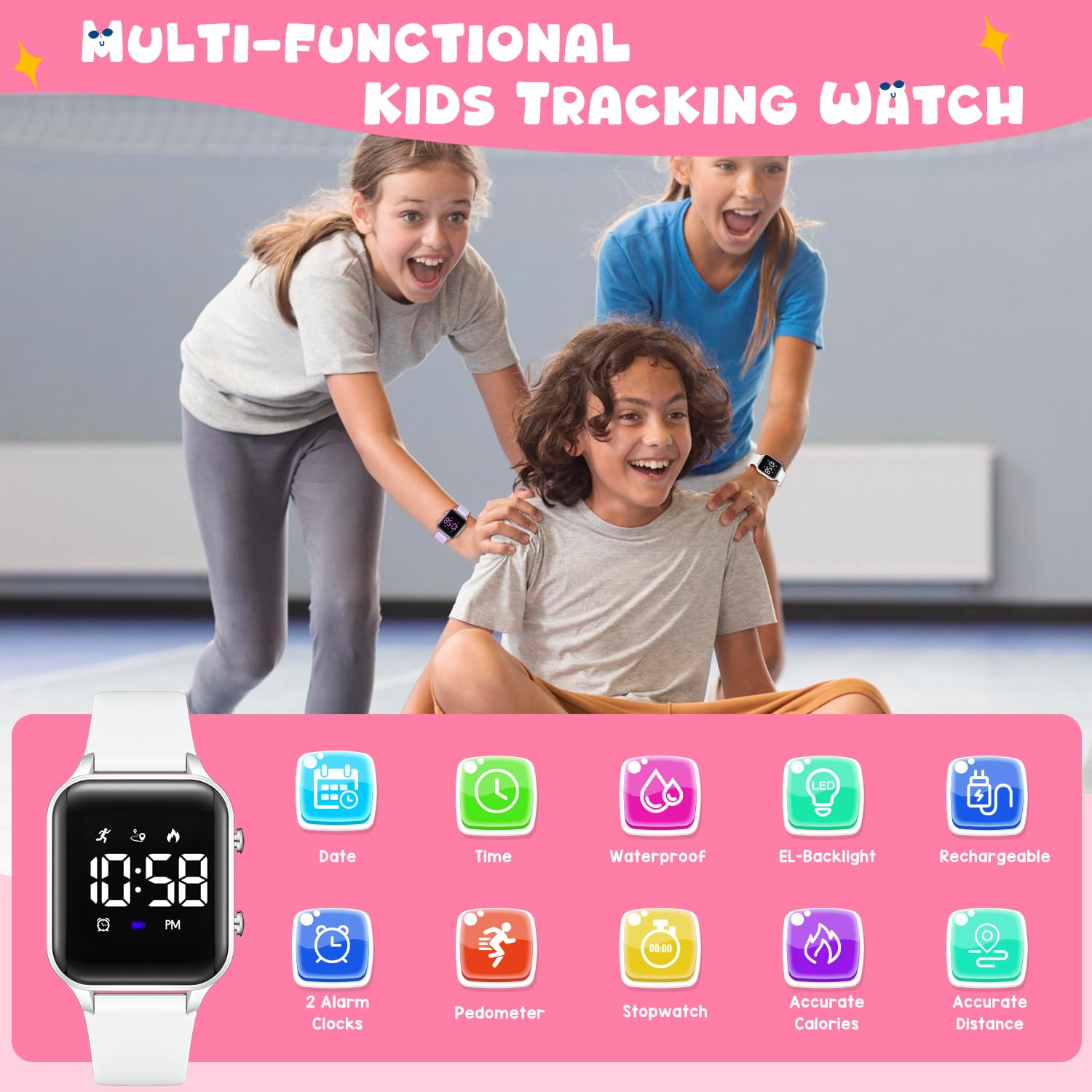 Timever Orologio digitale per bambini, colore: bianco