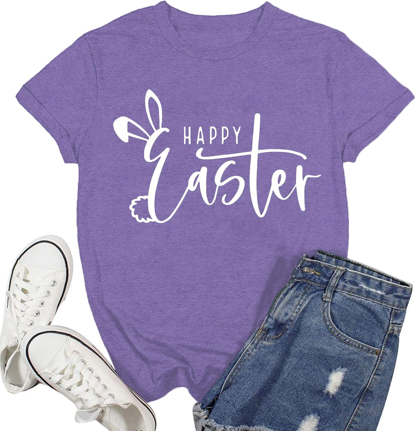 Happy Easter Shirts for Women Bunny with Leopard Glasses T-Shirt Floral Rabbit Tee Tops