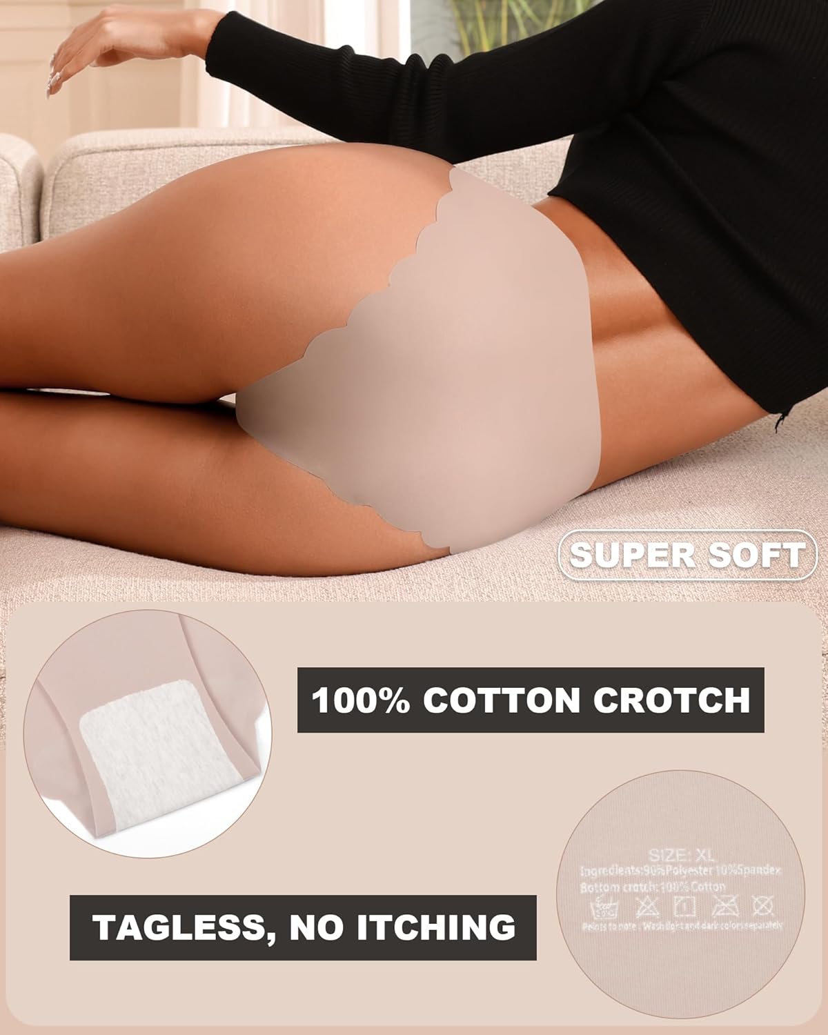 ASIMOON High Waisted Seamless Womens Bikini Underwear No Show Postpartum High Cut Cheeky Ladies Panties 4 Pack - Image 5