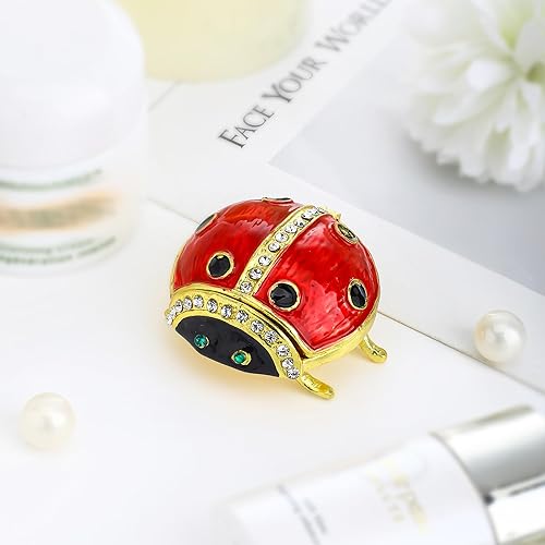 Miniatura 7 de YU FENG Caja de Baratija de Figurita de Mariquita con Bisagras, Cristales Joyeros, Pequeños y Lindos Animales, Cajas de Joyería Coleccionables