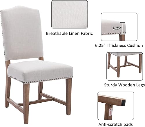 Miniatura 3 de Juego de 2 sillas de comedor tapizadas estilo granja, modernas de mediados de siglo, sillas de lino Parson, sillas laterales de cocina sin brazos