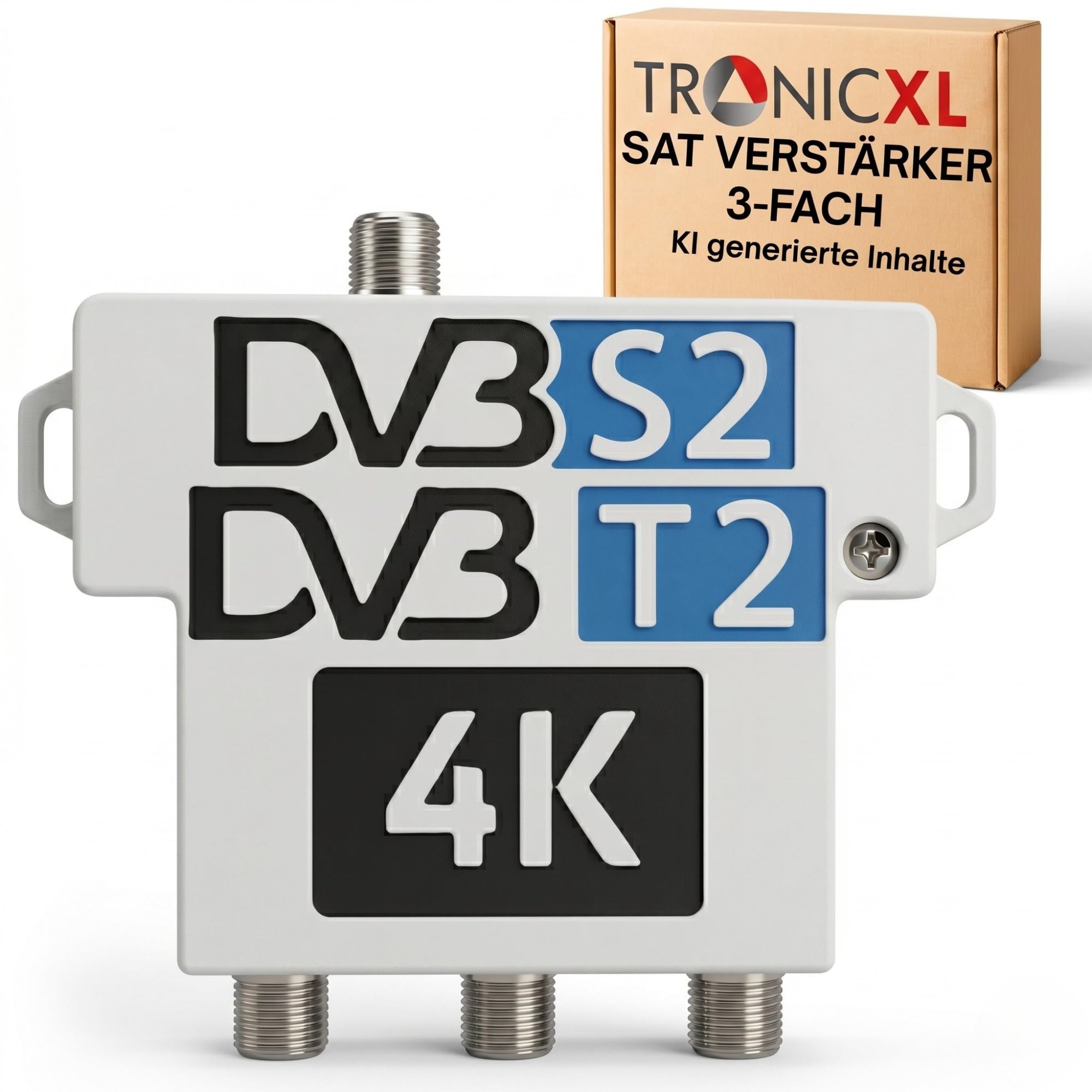 TronicXL 60 dB Signal Amplifier with Triple Satellite Splitter Antenna Splitter for DVB-S2 Satellite/DVB-T2 Antenna 4K 8K UHD TV Soft Amplifier