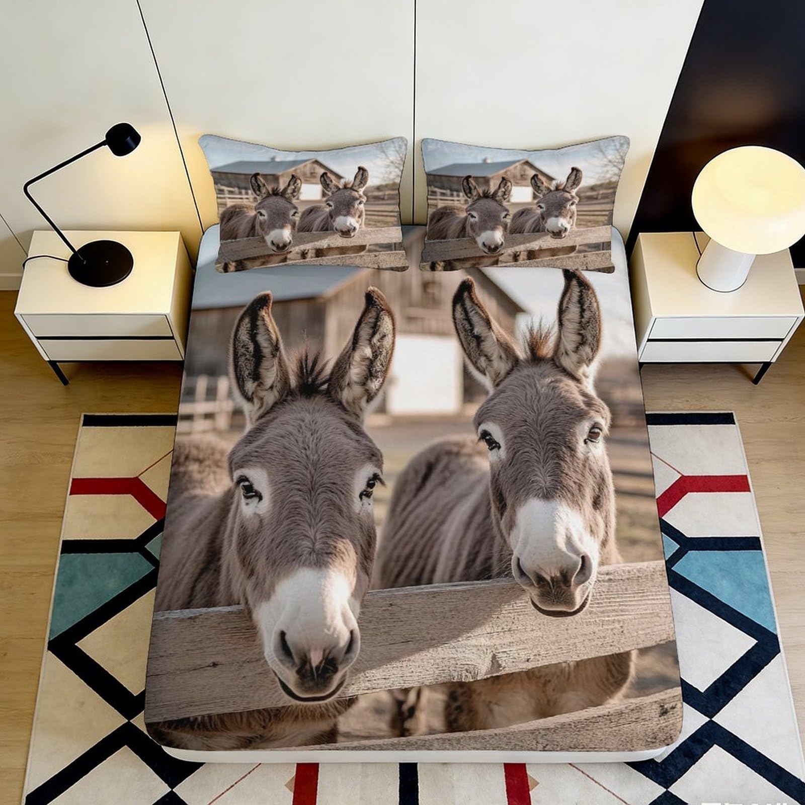 Jqzkxnhpbr Style-7 3D Printed Donkey Farm Fitted Sheet Microfiber Soft Brown Rural Animal Pattern Mattress Cover For Bedroom Guestroom 90X200x25cm